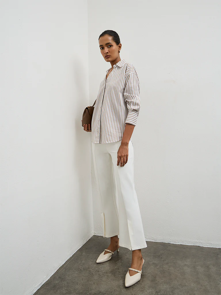Wardrobe Brown Striped Cotton Shirt