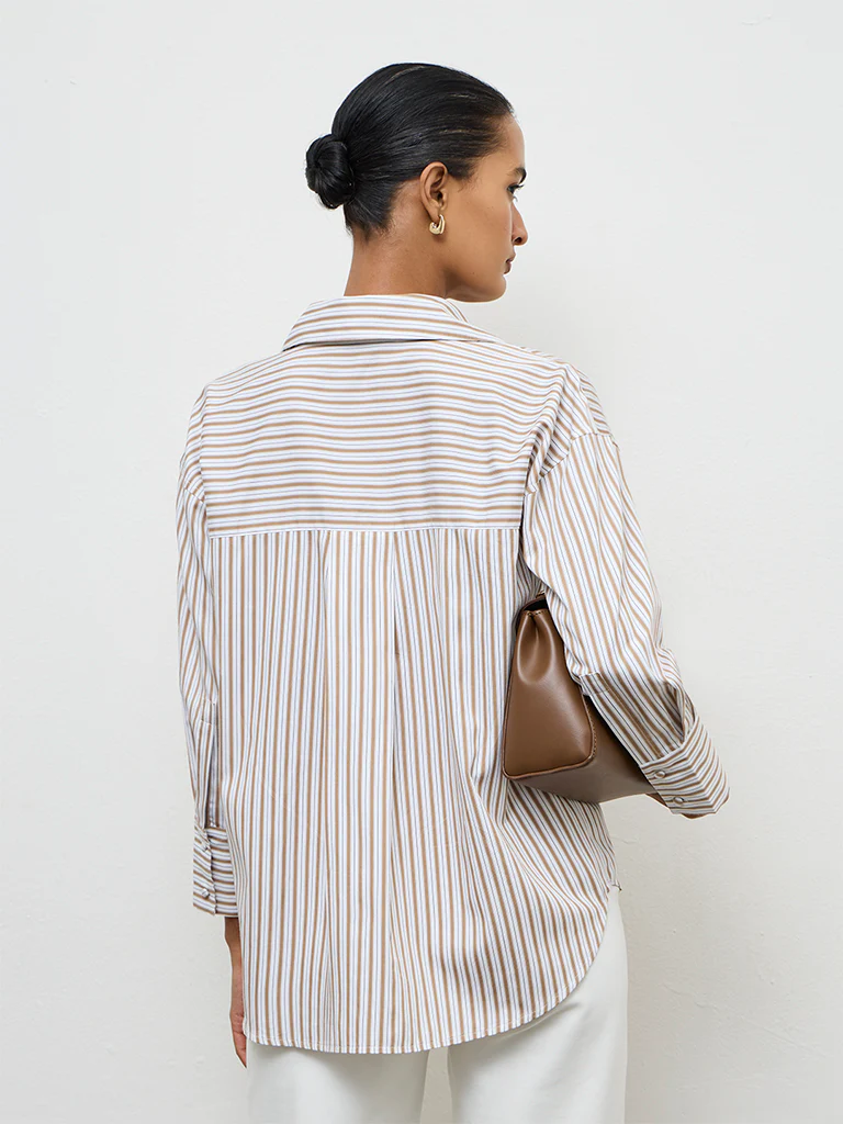 Wardrobe Brown Striped Cotton Shirt - Image 4
