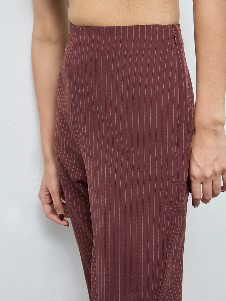 Wardrobe Brown Striped High-Rise Trousers - Image 3