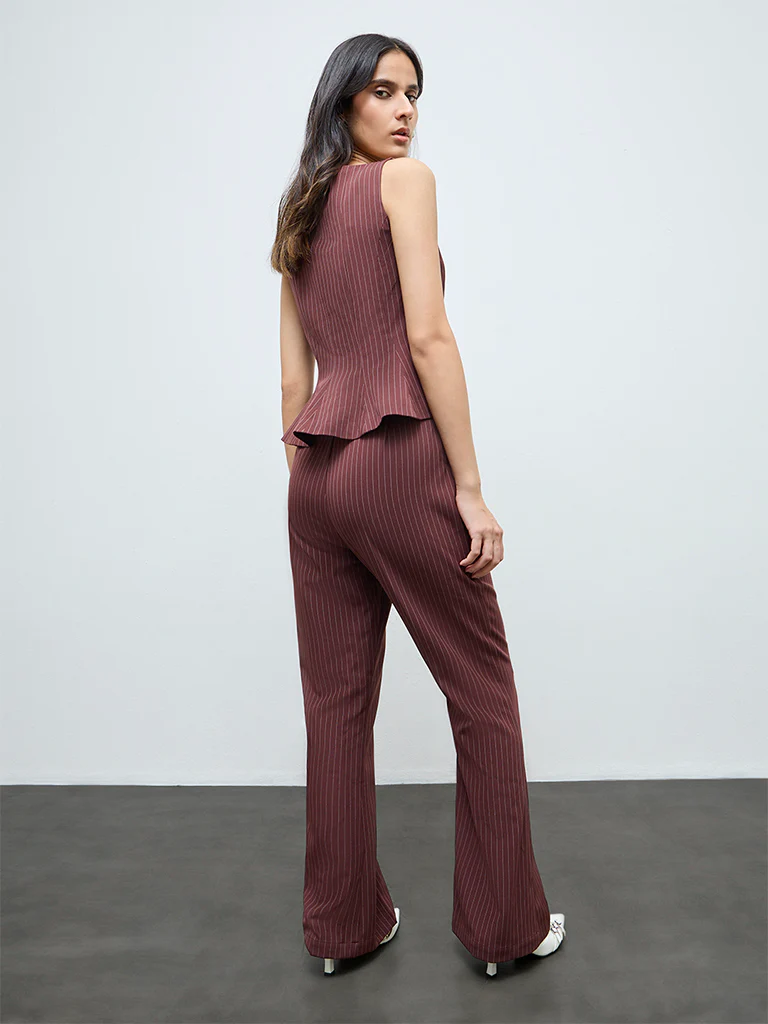 Wardrobe Brown Striped High-Rise Trousers - Image 4