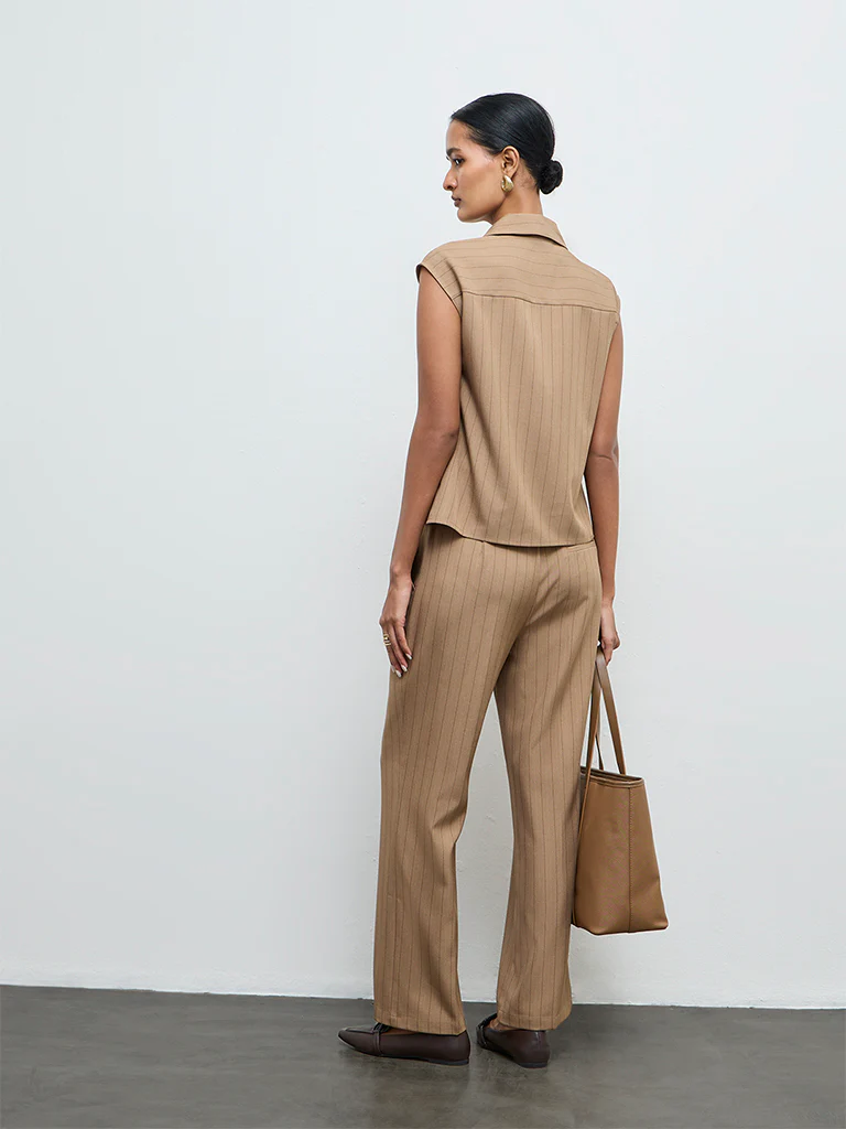 Wardrobe Brown Striped High-Rise Trousers - Image 4