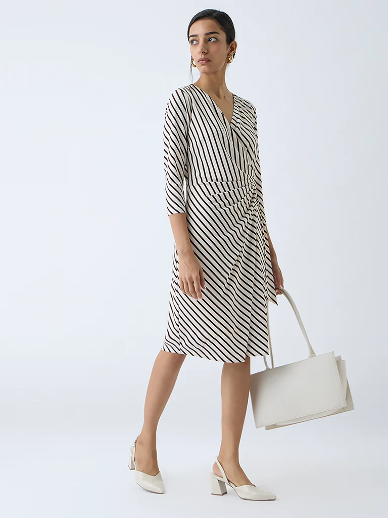 Wardrobe Brown Striped Wrap-Style Dress - Image 2