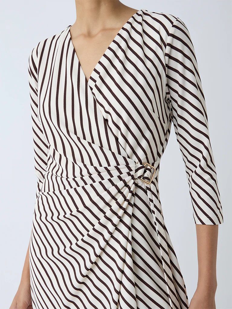Wardrobe Brown Striped Wrap-Style Dress - Image 3