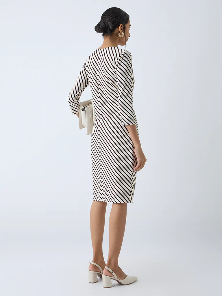 Wardrobe Brown Striped Wrap-Style Dress - Image 4