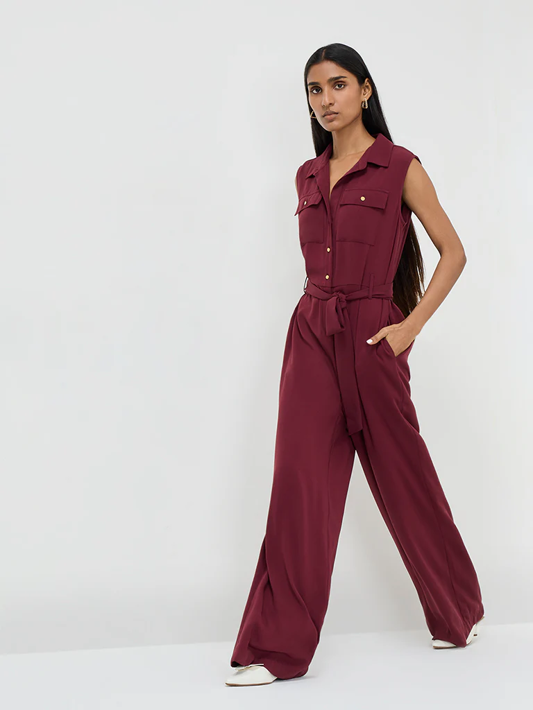 Wardrobe Burgundy Jumpsuit with Belt - Image 3