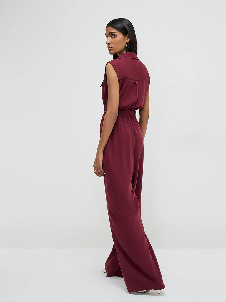 Wardrobe Burgundy Jumpsuit with Belt - Image 4