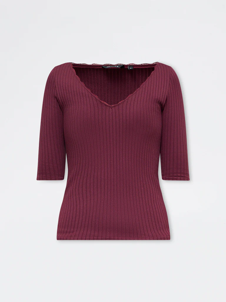 Wardrobe Burgundy Ribbed Top - Image 5