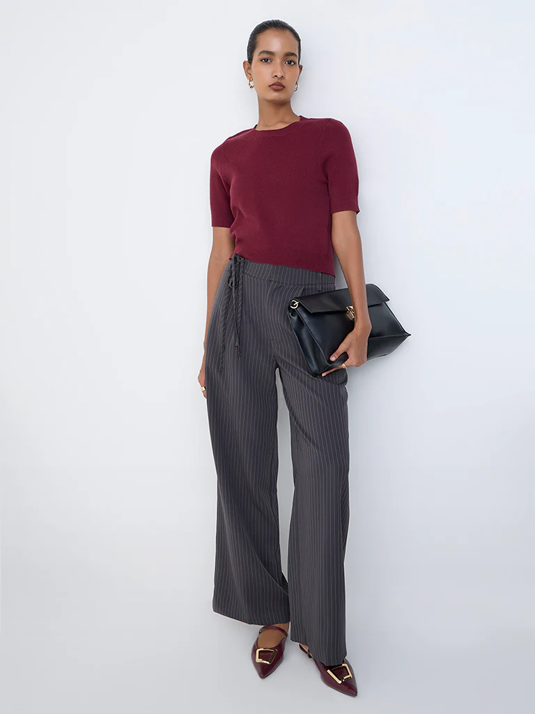 Wardrobe Burgundy Solid Sweater