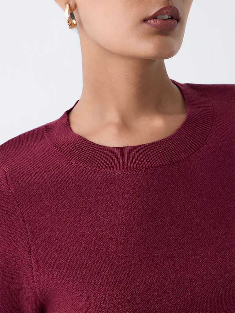 Wardrobe Burgundy Solid Sweater - Image 3