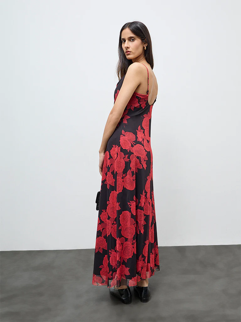 Wardrobe Red Floral A-Line Dress - Image 4