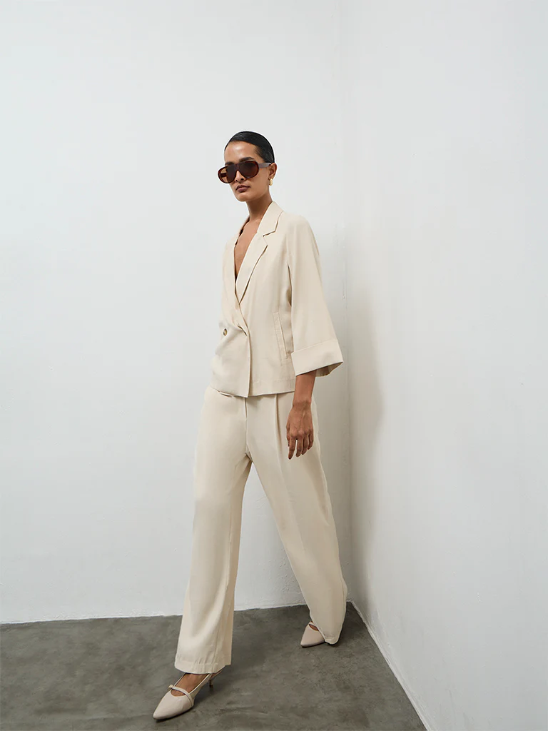 Wardrobe Cream High-Rise Trousers