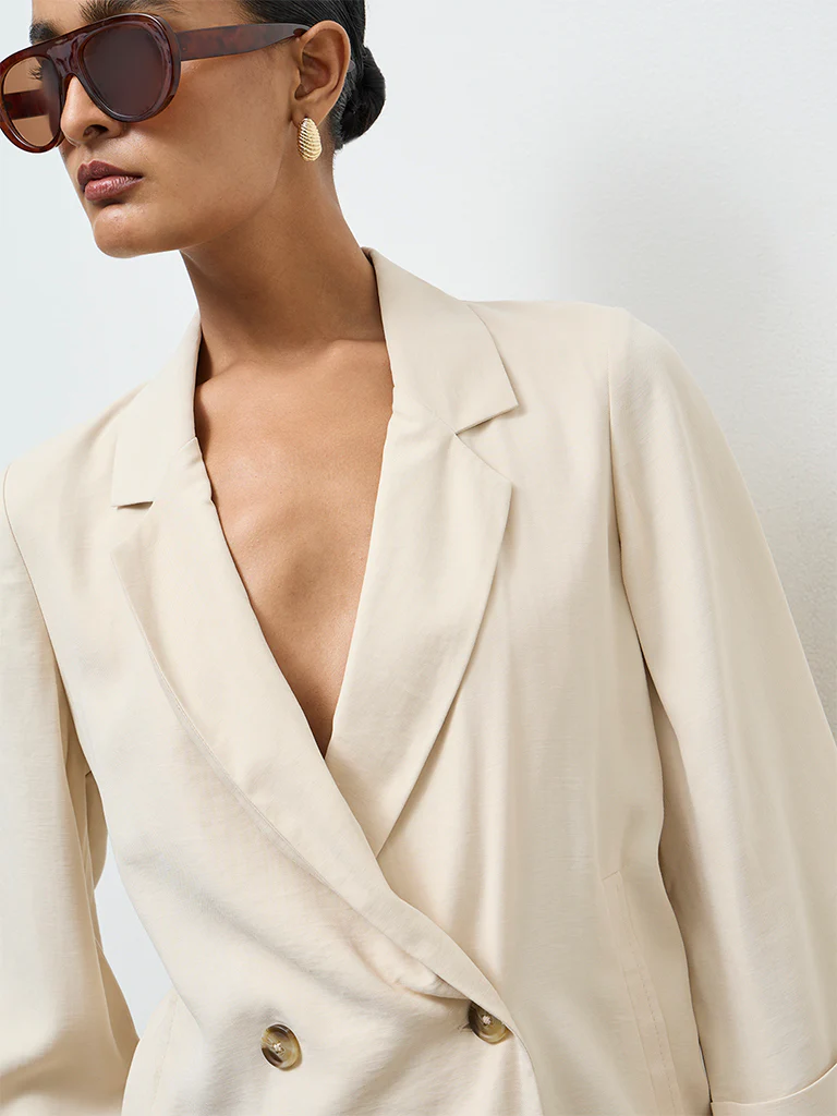 Wardrobe Cream Solid Blazer - Image 3