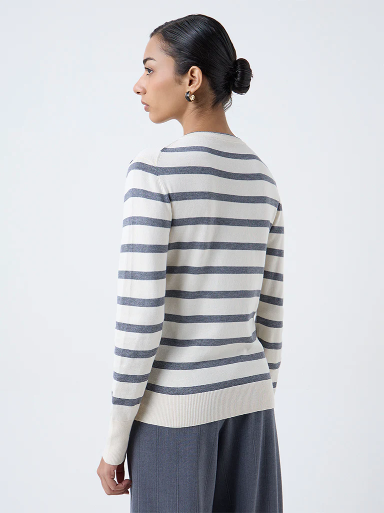 Wardrobe Cream Striped Cardigan - Image 4