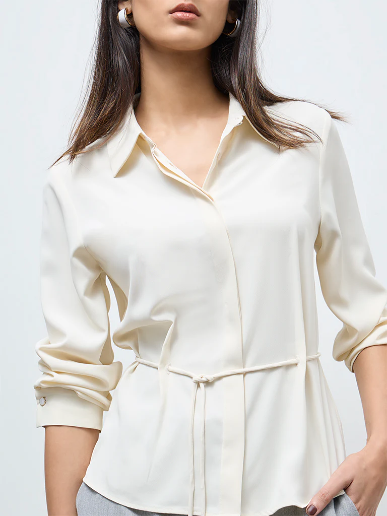 Wardrobe Cream Tie-Up Detail Blouse - Image 3