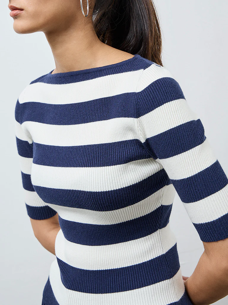Wardrobe Dark Blue Stripe Printed Blouse - Image 3