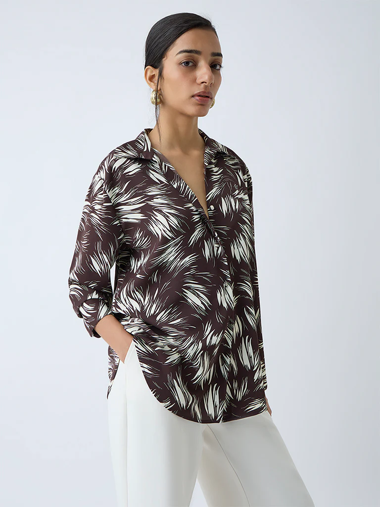 Wardrobe Dark Brown Abstract Design Shirt