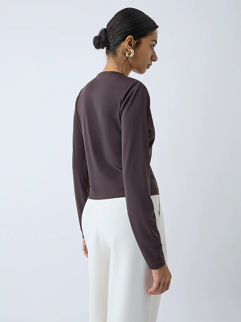 Wardrobe Dark Brown Buckle-Detailed Top - Image 4