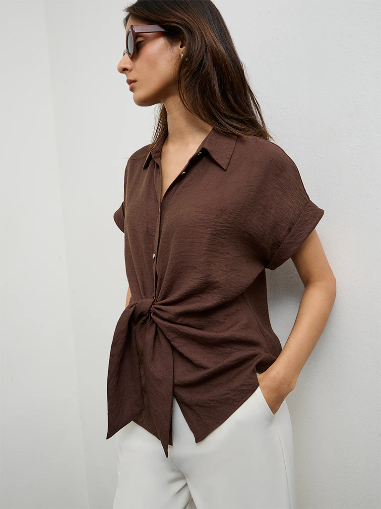 Wardrobe Dark Brown Knot-Detail Blouse