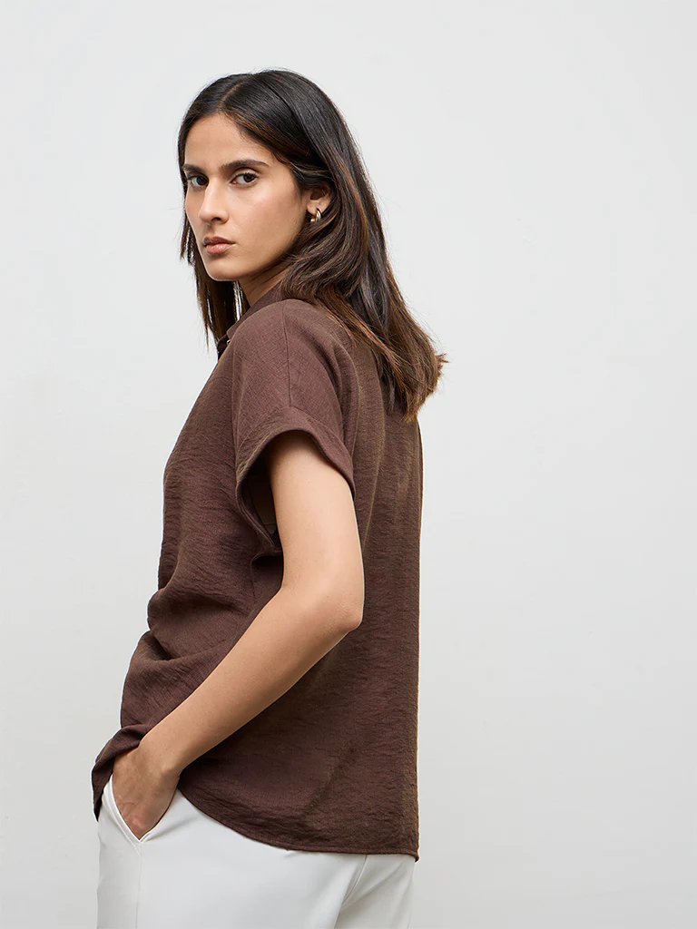 Wardrobe Dark Brown Knot-Detail Blouse - Image 4