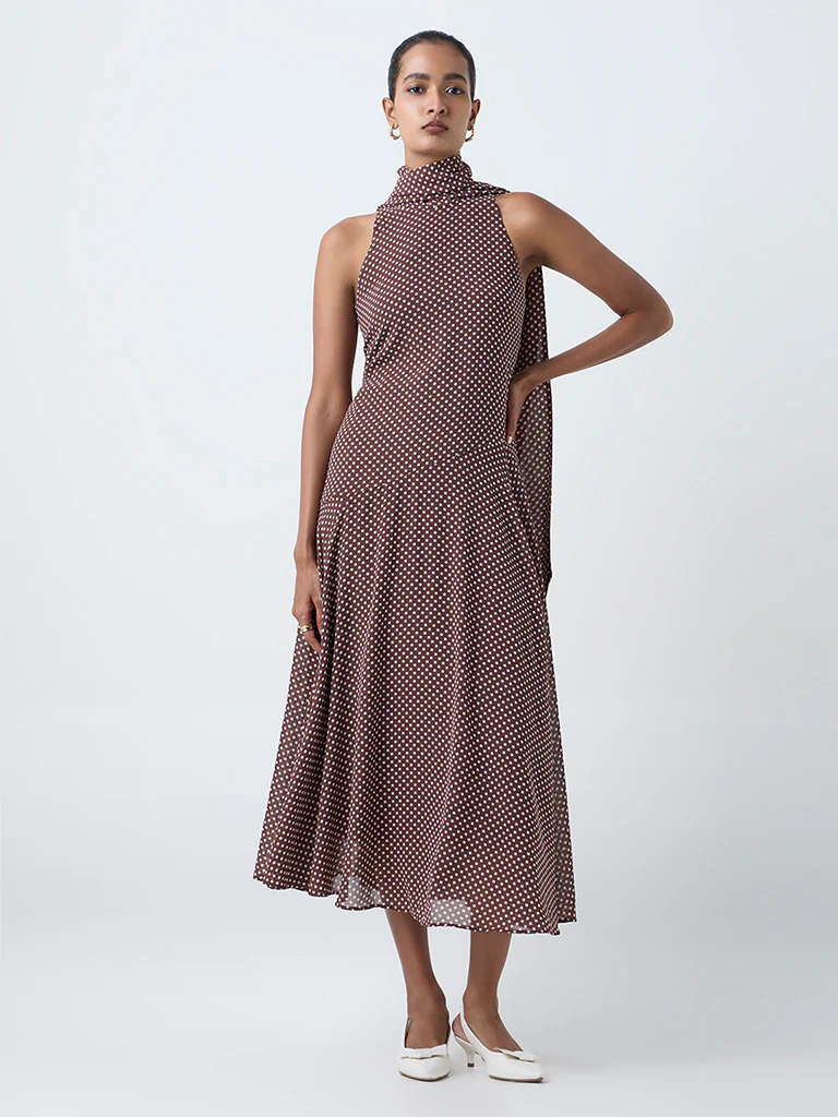 Wardrobe Dark Brown Polka Dot A-Line Dress - Image 2