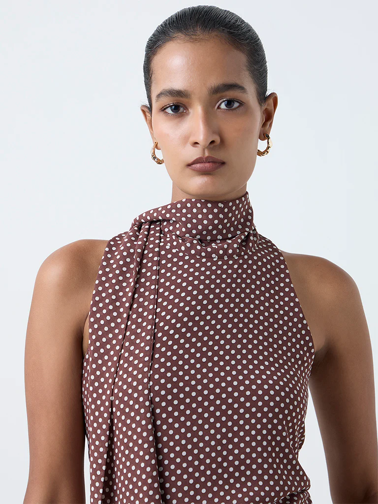 Wardrobe Dark Brown Polka Dot A-Line Dress - Image 3