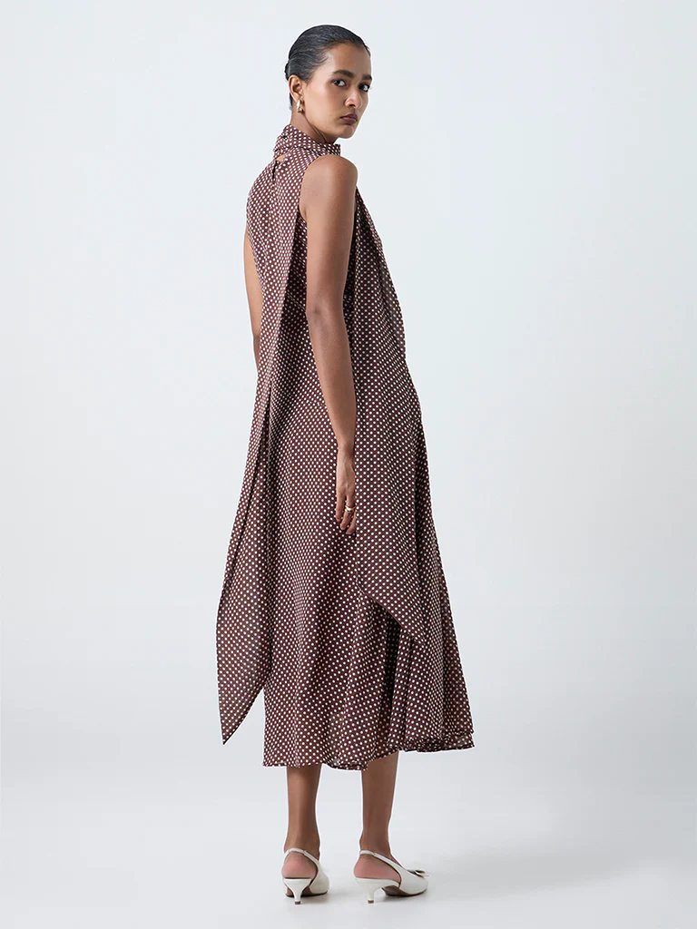 Wardrobe Dark Brown Polka Dot A-Line Dress - Image 4