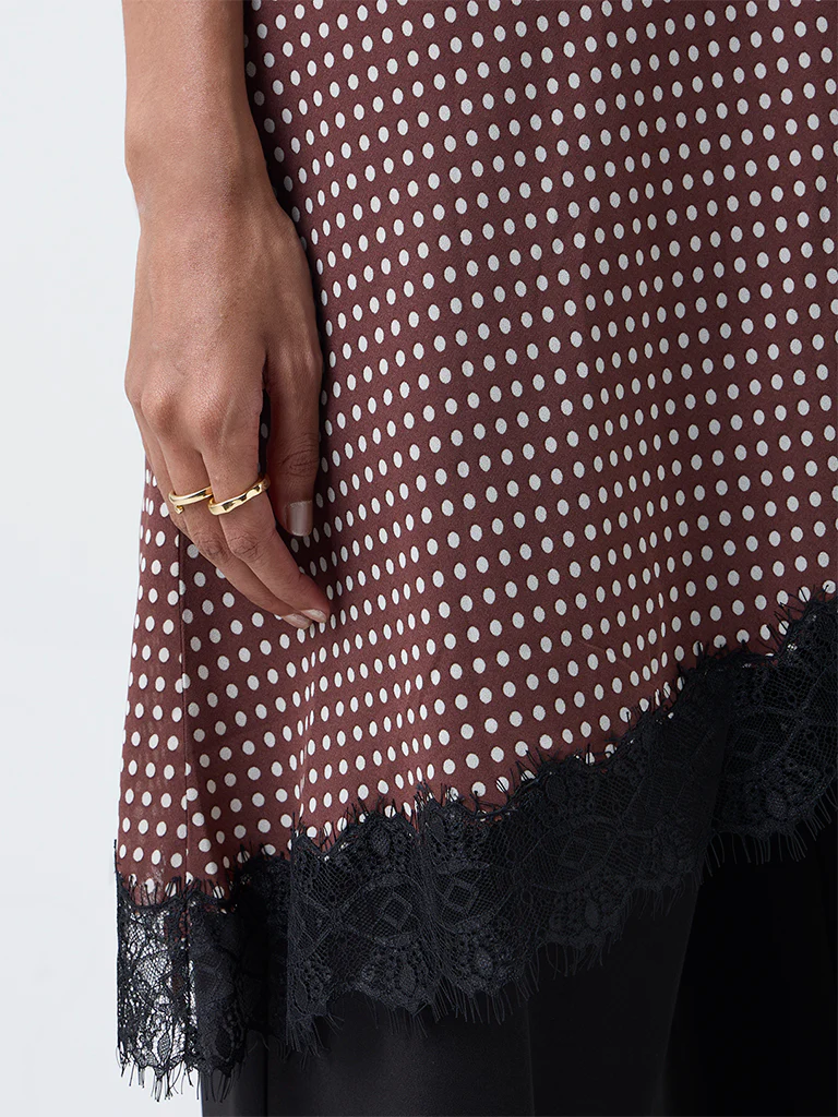 Wardrobe Dark Brown Polka Dot Top - Image 3