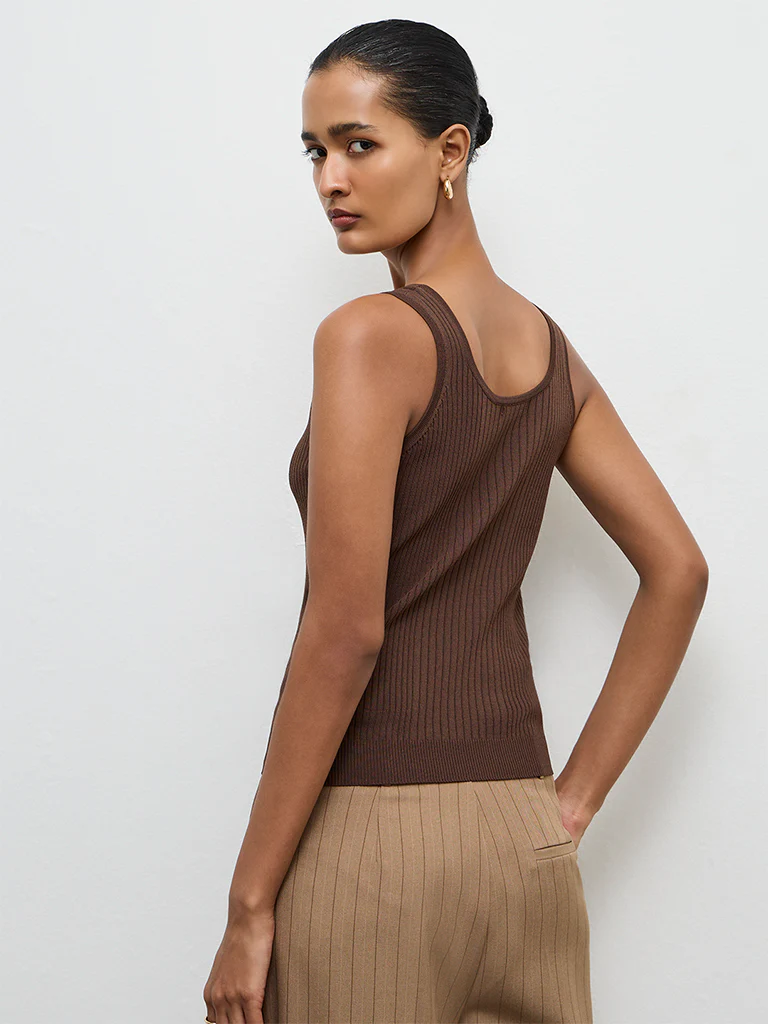 Wardrobe Dark Brown Ribbed Tank Top - Image 4