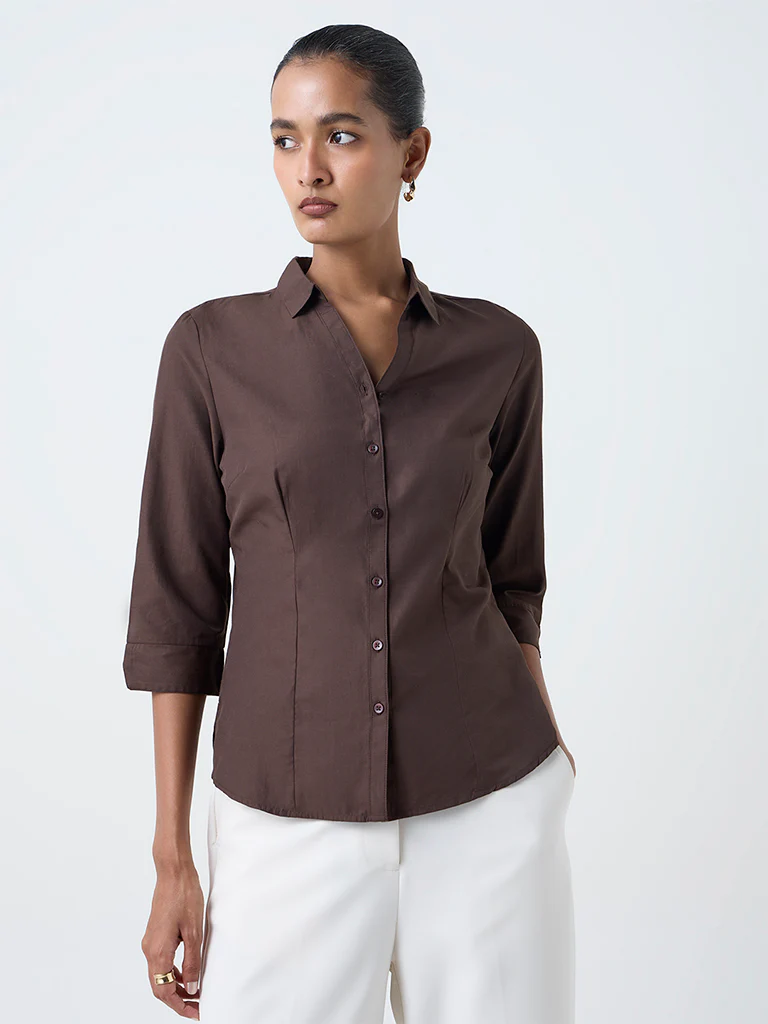 Wardrobe Dark Brown Solid Shirt