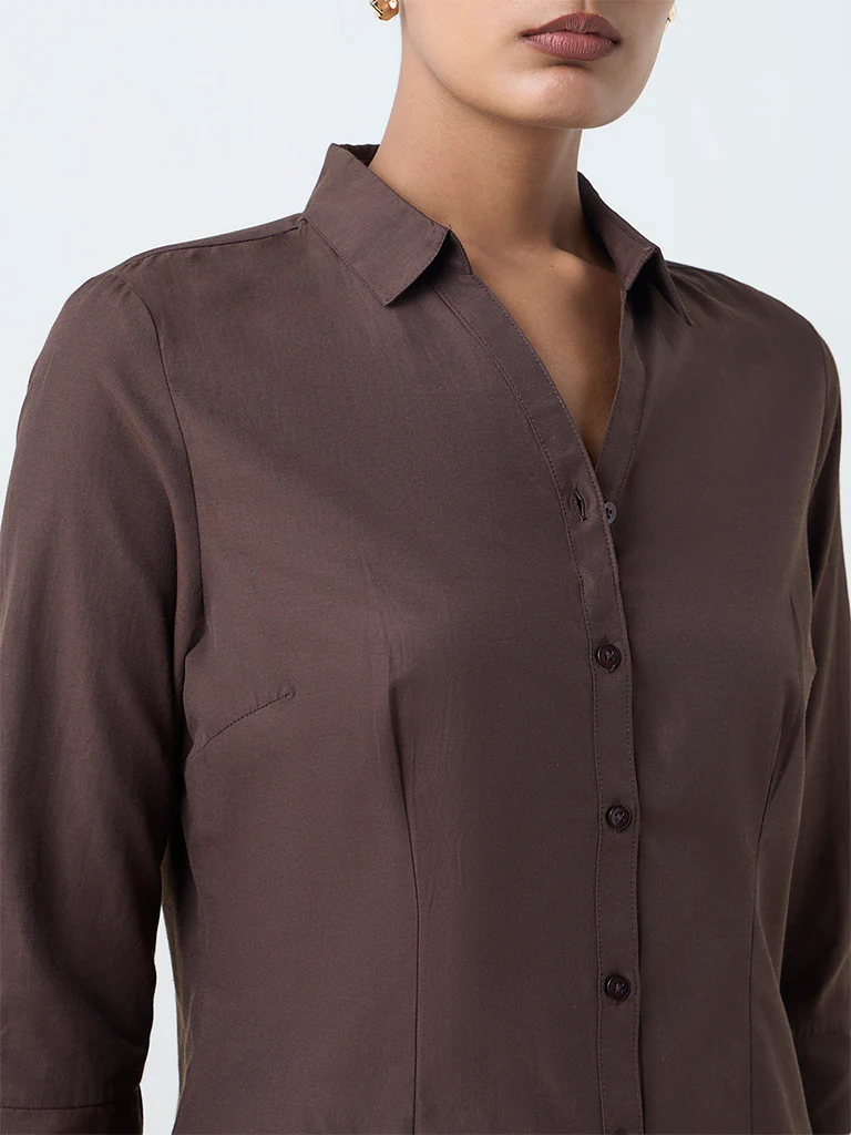 Wardrobe Dark Brown Solid Shirt - Image 3