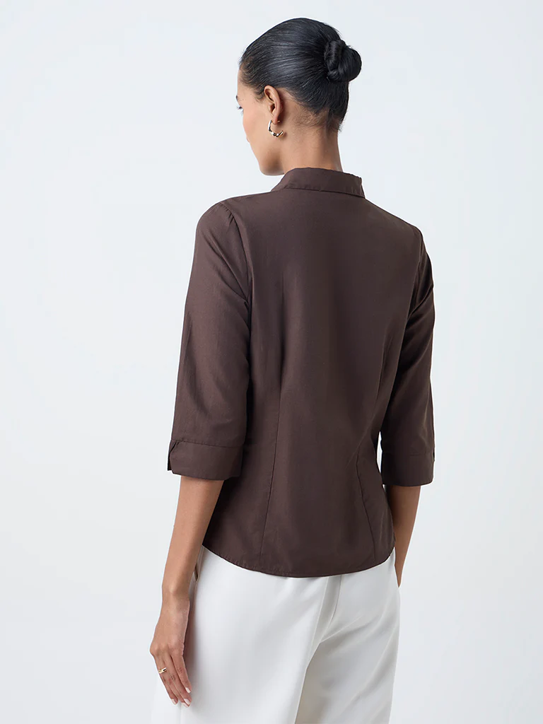 Wardrobe Dark Brown Solid Shirt - Image 4