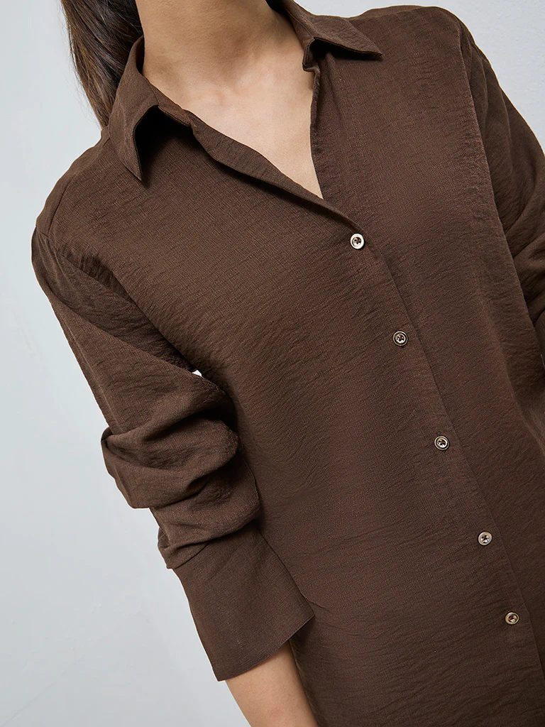 Wardrobe Dark Brown Solid Shirt - Image 3