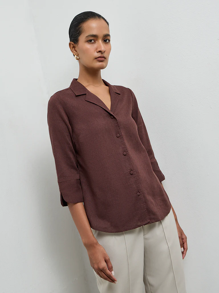 Wardrobe Dark Brown Solid Shirt - Image 2