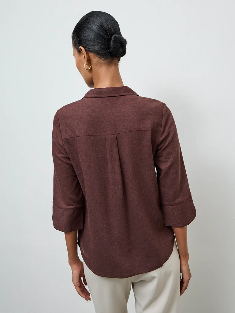 Wardrobe Dark Brown Solid Shirt - Image 4