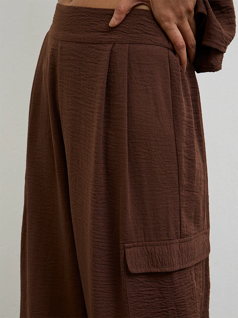 Wardrobe Dark Brown Textured High-Rise Trousers - Image 3