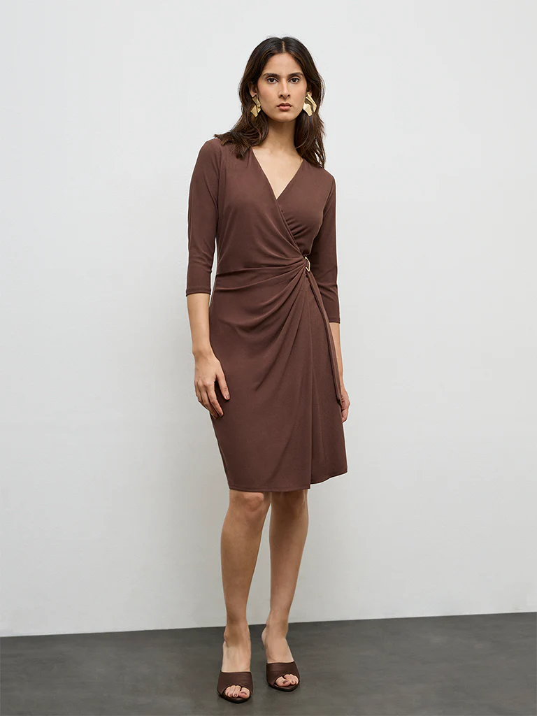 Wardrobe Dark Brown Wrap-Style Dress