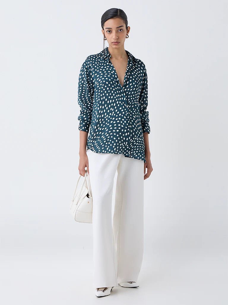 Wardrobe Dark Green Polka Dot Shirt - Image 2