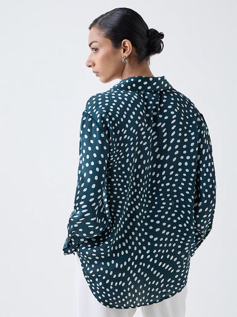 Wardrobe Dark Green Polka Dot Shirt - Image 3