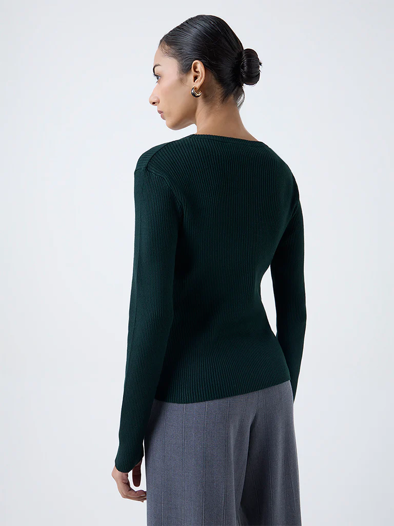Wardrobe Dark Green Textured Sweater - Image 4