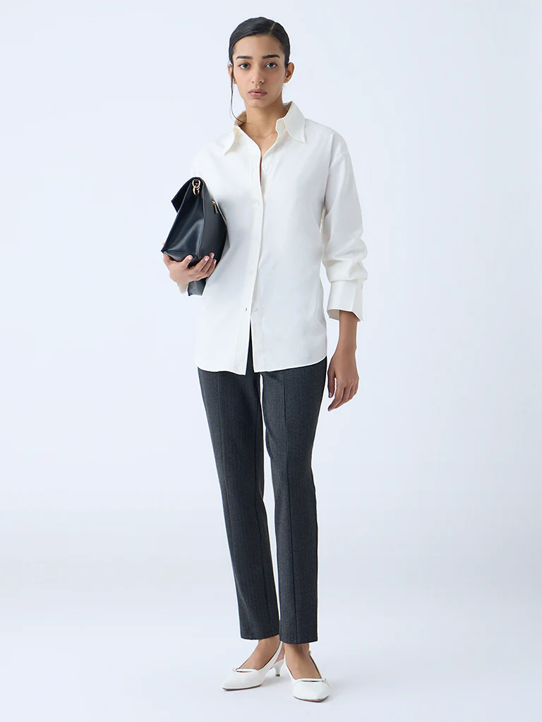 Wardrobe Dark Grey Pinstriped High-Rise Pants