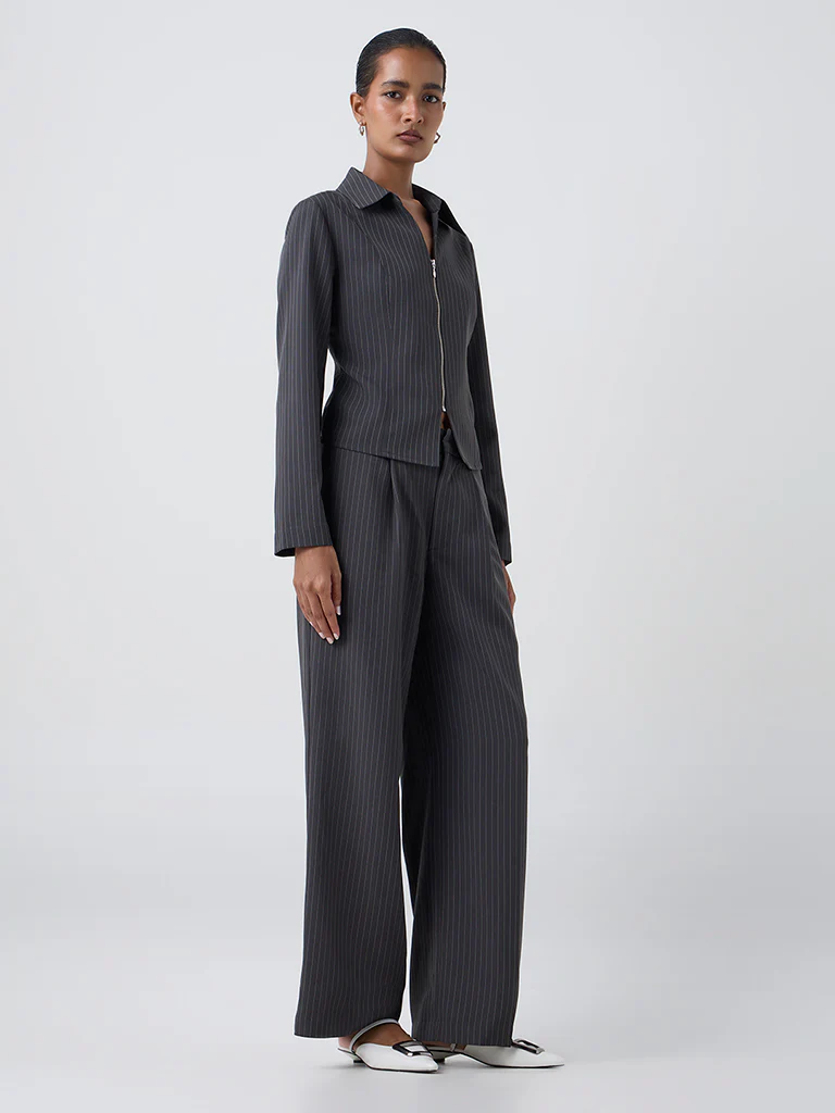 Wardrobe Dark Grey Pinstriped Shirt - Image 2