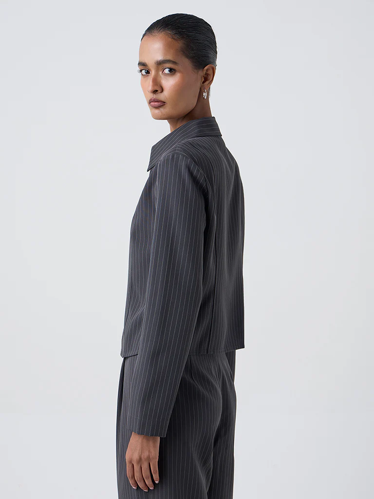 Wardrobe Dark Grey Pinstriped Shirt - Image 4