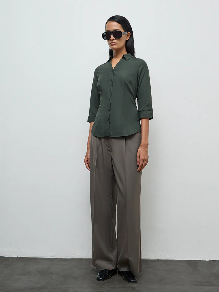 Wardrobe Dark Olive Solid Shirt - Image 2