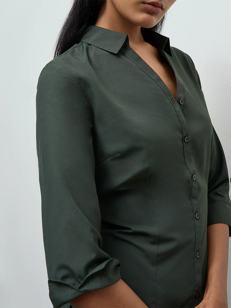 Wardrobe Dark Olive Solid Shirt - Image 3