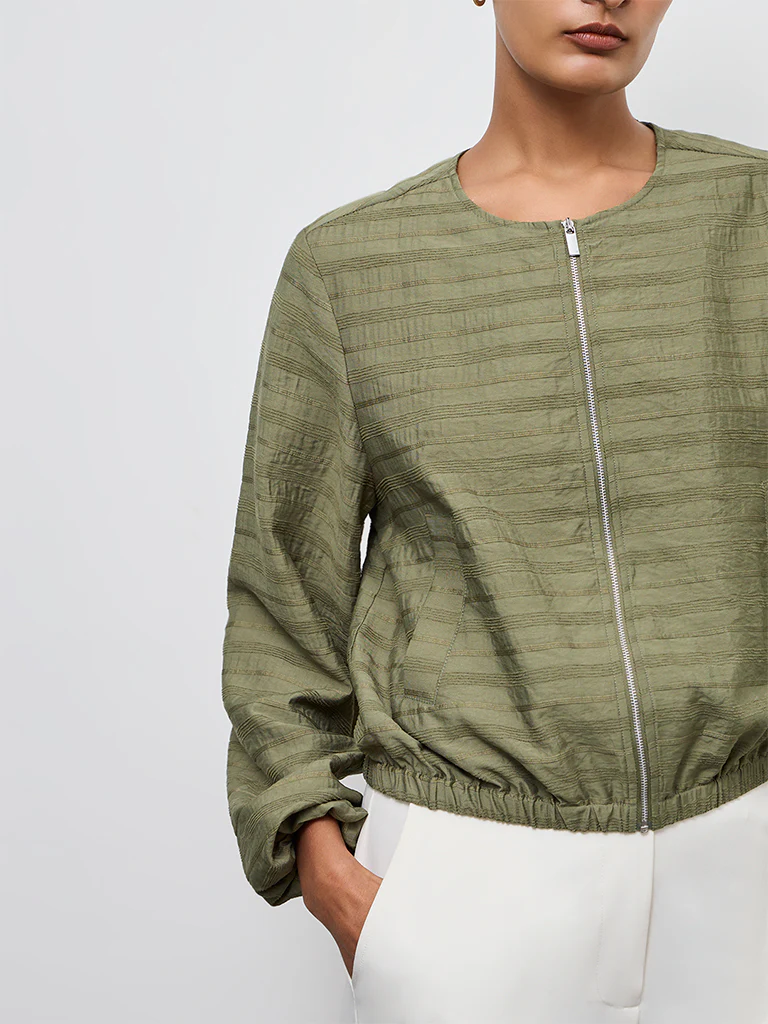 Wardrobe Dark Sage Self-Striped Jacket - Image 3