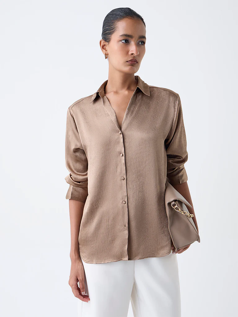 Wardrobe Dull Gold Textured Shirt - Image 2