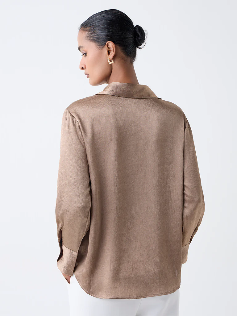 Wardrobe Dull Gold Textured Shirt - Image 4