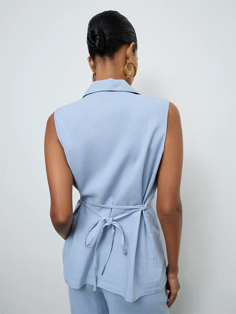 Wardrobe Dusty Blue Blouse with Belt - Image 4