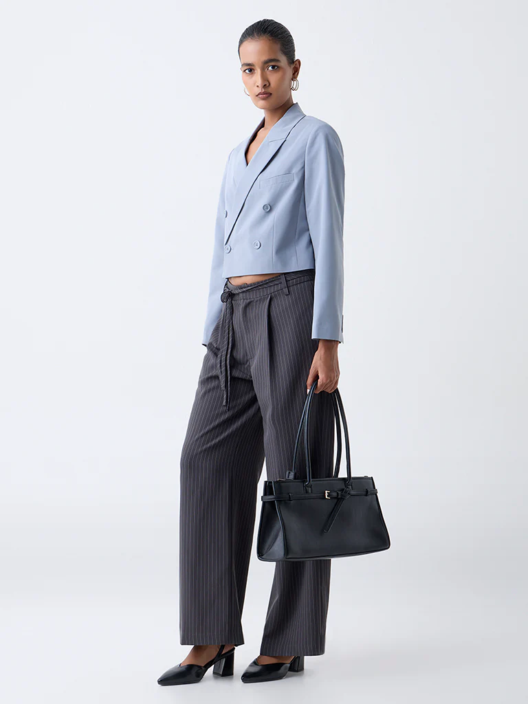 Wardrobe Dusty Blue Crop Blazer - Image 2