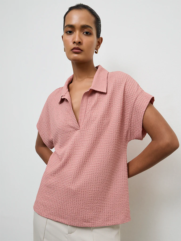 Wardrobe Dusty Pink Textured T-Shirt - Image 2